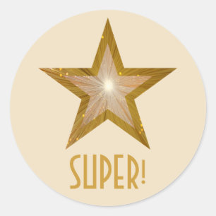 Gold Star 'SUPER!' round sticker cream