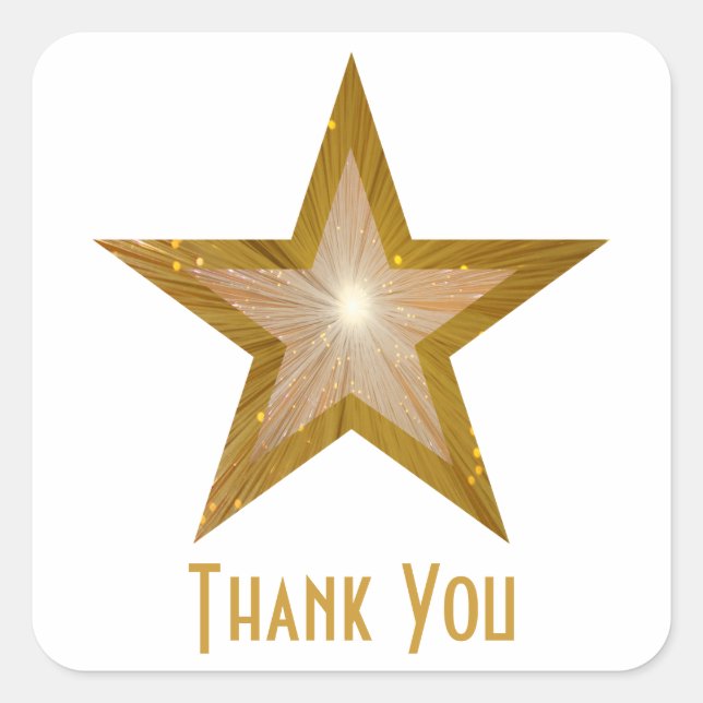 "Gold" Star 'Thank You' square sticker white (Front)