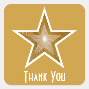 "Gold" Star 'Thank You' square sticker yellow
