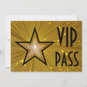 Gold Star 'VIP PASS' horizontal black back Invitation
