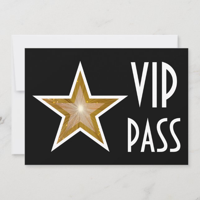 Gold Star 'VIP PASS' invitation black horizontal (Front)