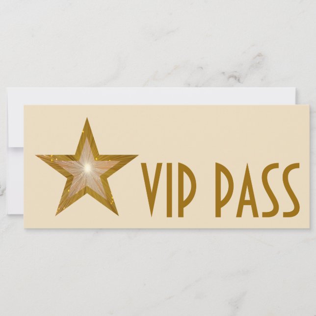 Gold Star 'VIP PASS' invitation cream long (Front)