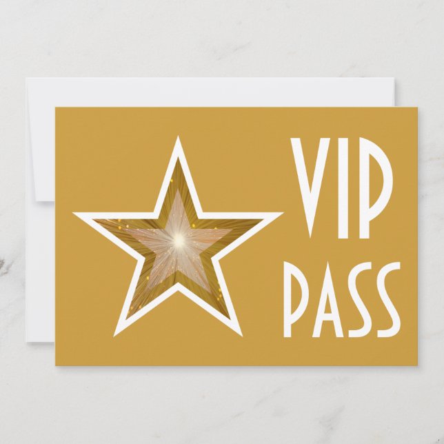 Gold Star 'VIP PASS' invitation gold horizontal (Front)
