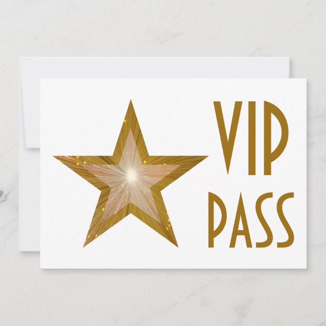 Gold Star 'VIP PASS' invitation white horizontal (Front)