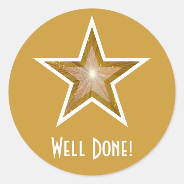 Gold Star 'Well Done!' round sticker yellow (Front)