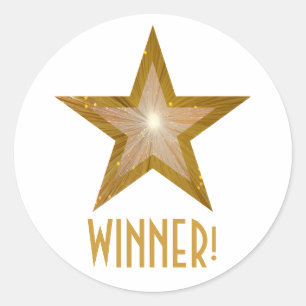 Gold Star 'WINNER!' round sticker white