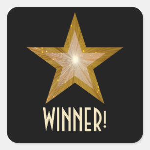 Gold Star 'WINNER!' square sticker black