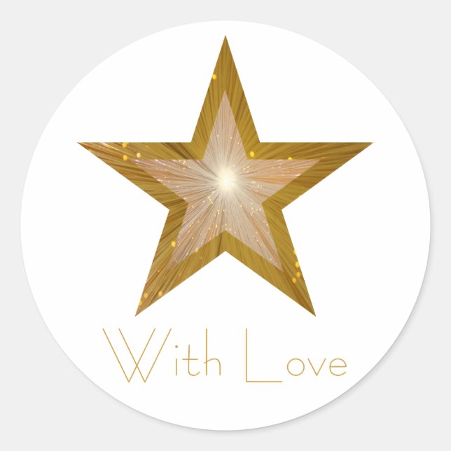 Gold Star 'With Love'' round sticker white (Front)