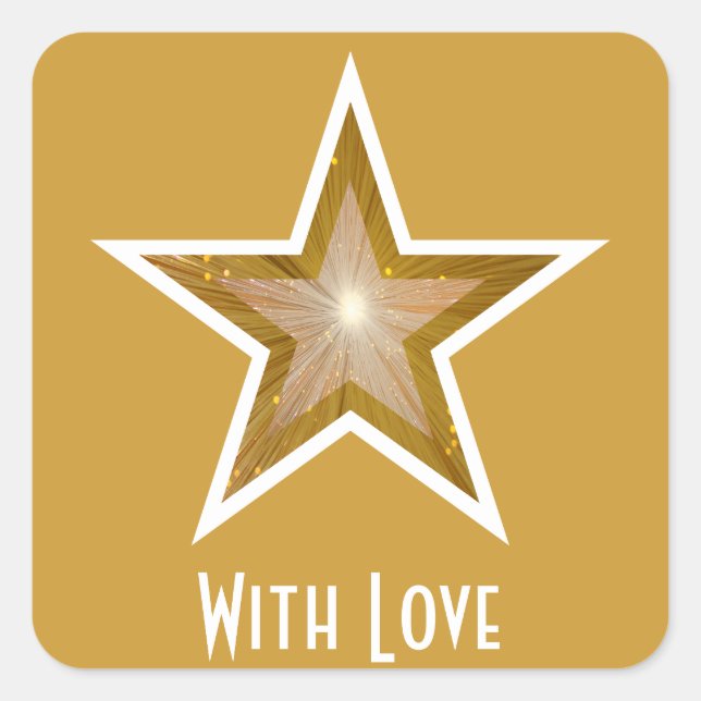 "Gold" Star 'With Love'' square sticker yellow (Front)