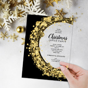 Gold Star Wreath Christmas Party Acrylic Invitations