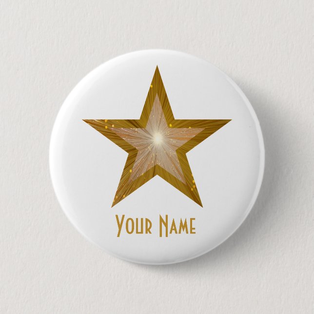 "Gold" Star 'Your Name' button white (Front)
