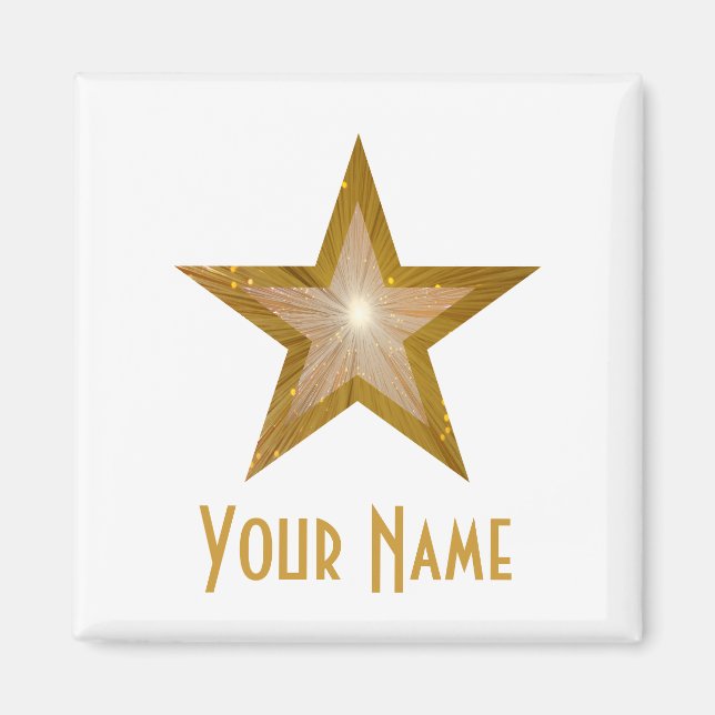 "Gold" Star 'Your Name' fridge magnet square white (Front)