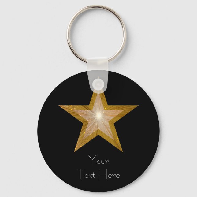 Gold Star 'Your Text' keychain black (Front)