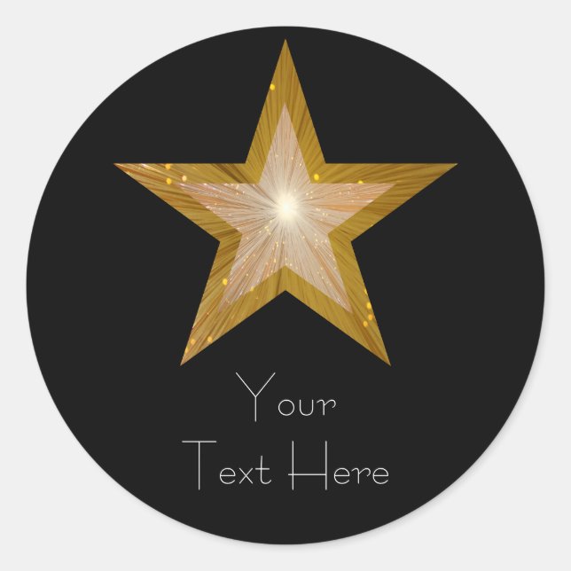 Gold Star 'Your Text' round sticker black (Front)