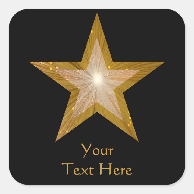 Gold Star 'Your Text' square sticker black (Front)