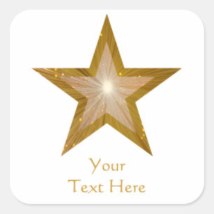 Gold Star 'Your Text' square sticker white