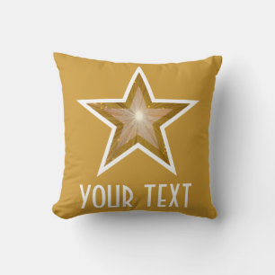 "Gold Star" 'Your Text' throw pillow square gold