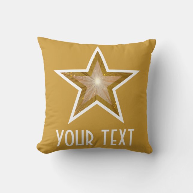"Gold Star" 'Your Text' throw pillow square gold (Front)