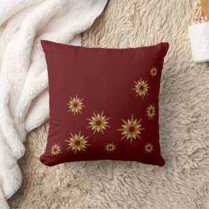 Gold Starburst Design   Burgundy Cushion