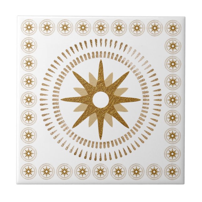 Gold Starburst Medallion Ceramic Tile (Front)