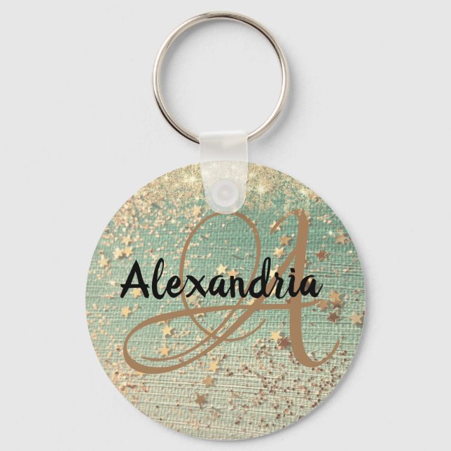 Gold Stardust on Sea Green  Key Ring (Front)