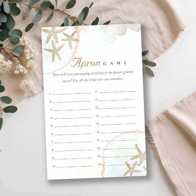 Gold Starfish Apron Memory Bridal Shower Game (Creator Uploaded)