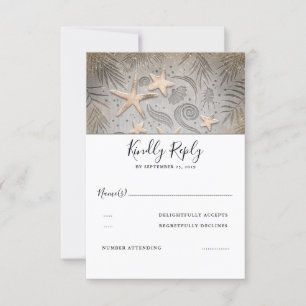 Gold Starfish Beach Wedding RSVP Card