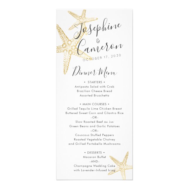 Gold Starfish Dinner Menu (Front)