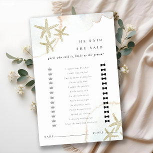 Gold Starfish He Said She Said Bridal Shower Game
