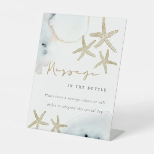 Gold Starfish Message in The Bottle Bridal Shower Pedestal Sign