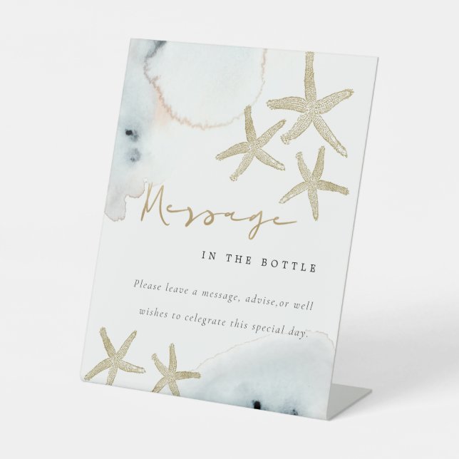 Gold Starfish Message in The Bottle Bridal Shower Pedestal Sign (Front)