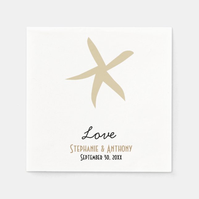 Gold Starfish Nautical Beach Wedding Love Napkin (Front)