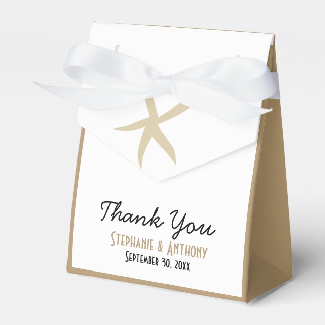 Gold Starfish Nautical Beach Wedding Thank You Favour Box (Front Side)