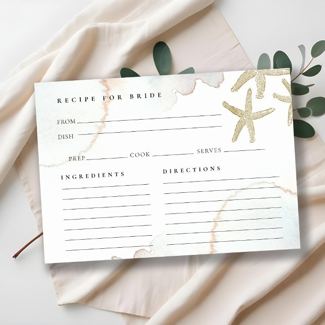 Gold Starfish Recipe For Bride Bridal Shower Card (Creator Uploaded)