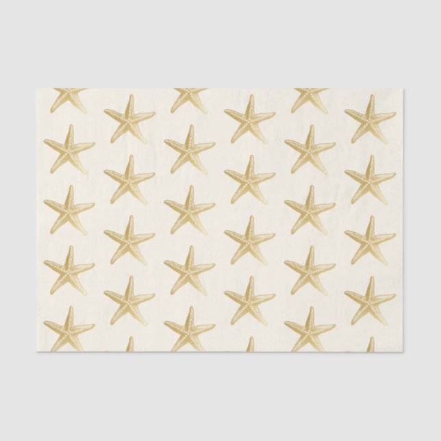 Gold Starfish Tan and Ivory Coastal Theme Tissue Paper (Front)