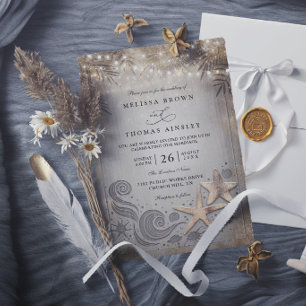 Gold Starfish Tropical Beach Chic Elegant Wedding Invitation
