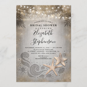 Gold Starfish Tropical Beach Lights Bridal Shower Invitation