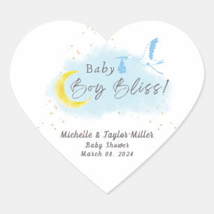 Gold Starlit Baby Boy Bliss Stork Special Delivery Heart Sticker