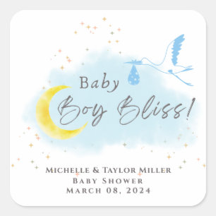 Gold Starlit Baby Boy Bliss Stork Special Delivery Square Sticker