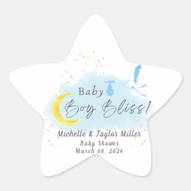 Gold Starlit Baby Boy Bliss Stork Special Delivery Star Sticker (Front)