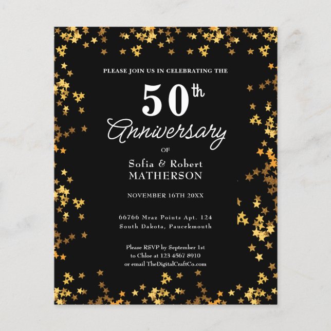 Gold Stars 50th Anniversary Budget Invitation (Front)