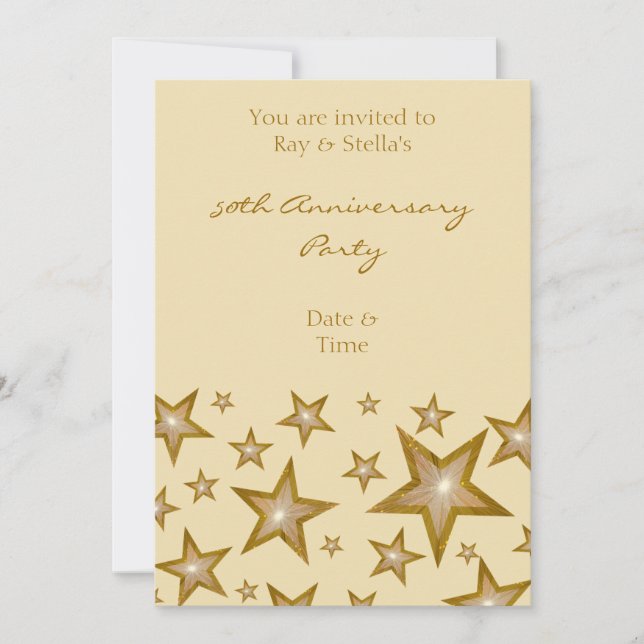 Gold Stars '50th Anniversary' vertical cream Invitation (Front)