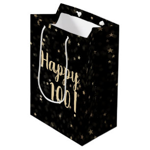 Gold Stars and Dots 100th Birthday Medium Gift Bag