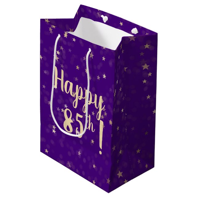 Gold Stars and Dots 85th Birthday Medium Gift Bag (Front Angled)