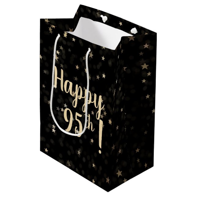 Gold Stars and Dots 95th Birthday Medium Gift Bag (Front Angled)