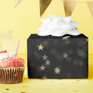 Gold Stars and Dots on Black  Wrapping Paper