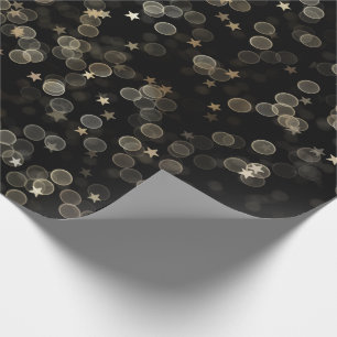Gold Stars and Dots on Black Wrapping Paper