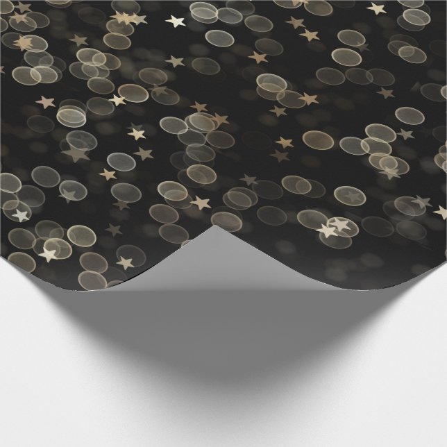 Gold Stars and Dots on Black Wrapping Paper (Corner)