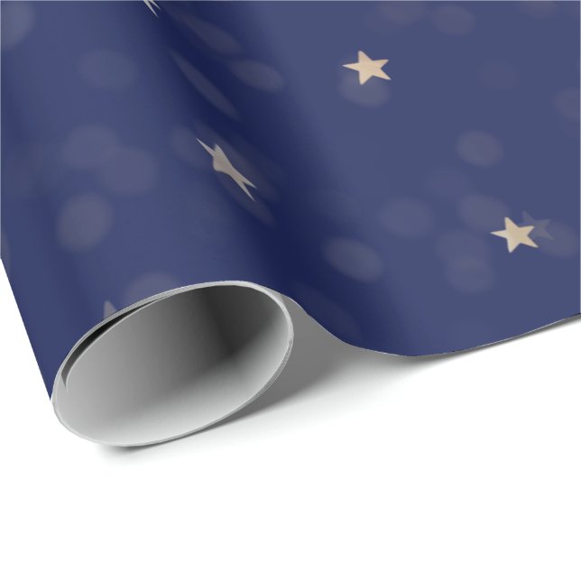 Gold Stars and Dots on Blue  Wrapping Paper (Roll Corner)