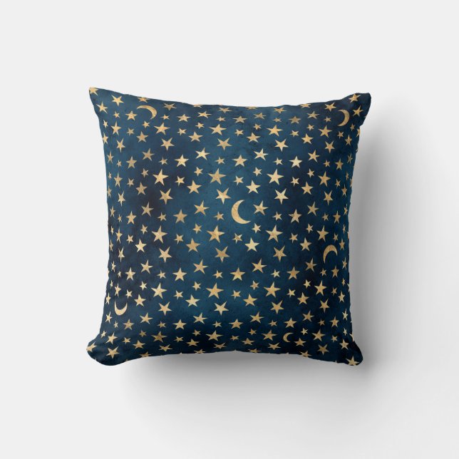 Gold Stars and Moons on Blue Cushion (Front)
